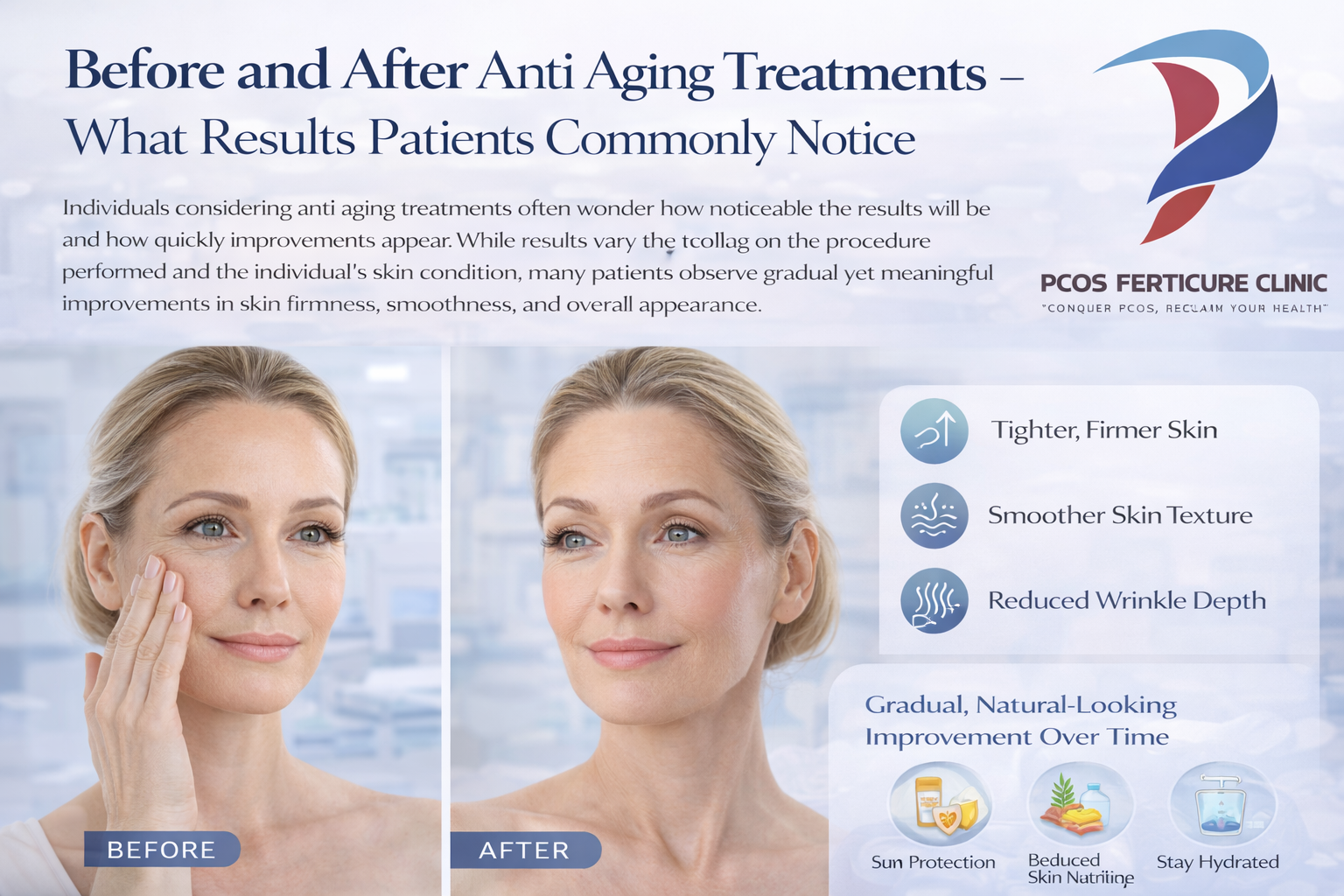 Before and after results of anti aging treatments showing improved skin firmness