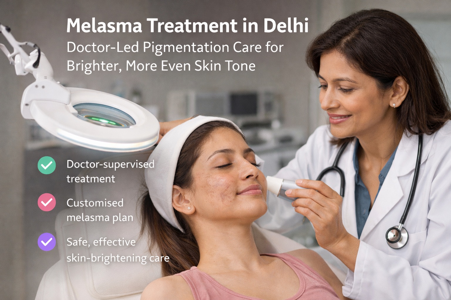 Melasma treatment for facial pigmentation, uneven skin tone and skin brightening at aesthetic skin clinic in Delhi