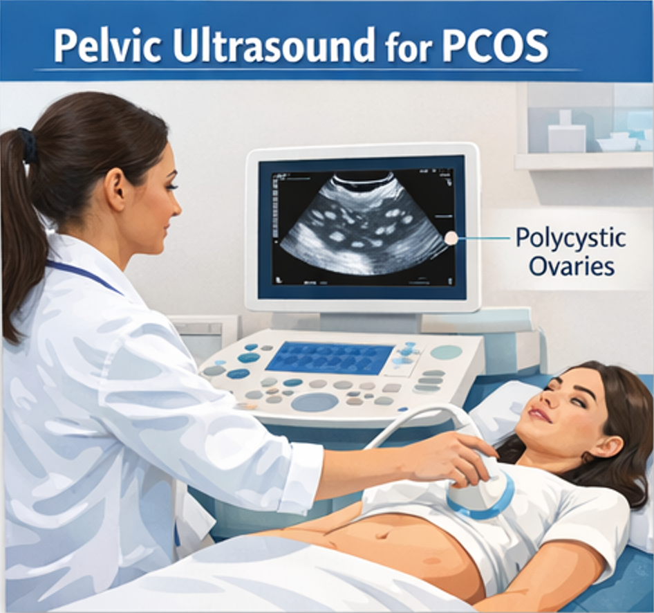 Pelvic ultrasound scan used to identify polycystic ovaries during PCOS diagnosis