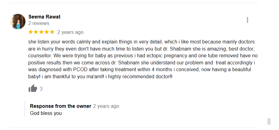 Patient Testimonial - Explore the positive feedback and success stories shared by patients at PCOS Ferticure Clinic, showcasing the exceptional care and effective outcomes achieved with Dr. Shabnam Sharjil in PCOS-PCOD treatment.