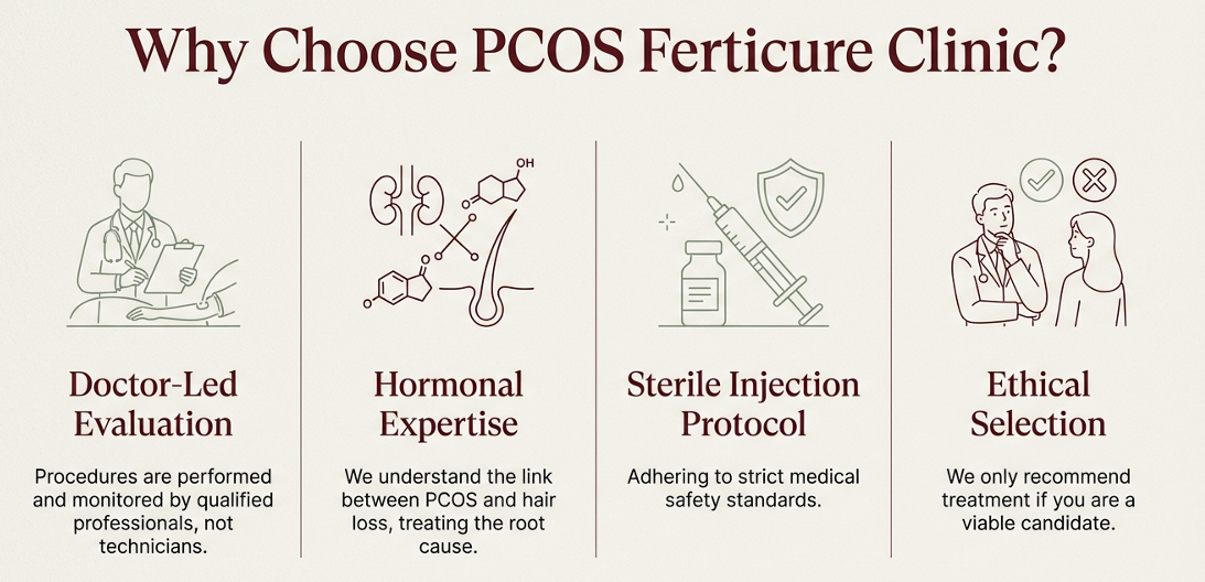 Timeline showing PRP hair treatment results including hair fall reduction in 3-4 weeks and regrowth after multiple sessions